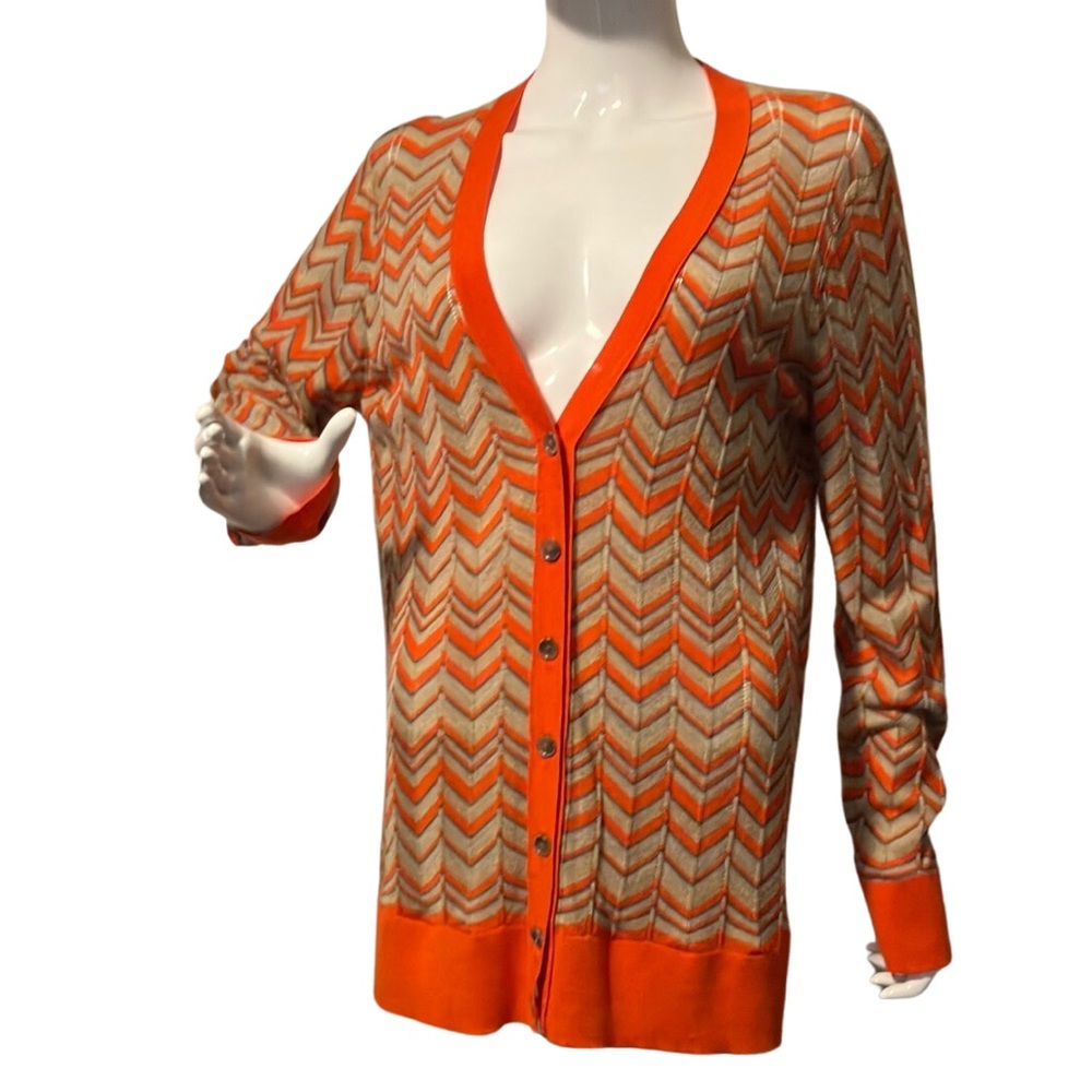 LOFT Orange Chevron V-Neck Cardigan